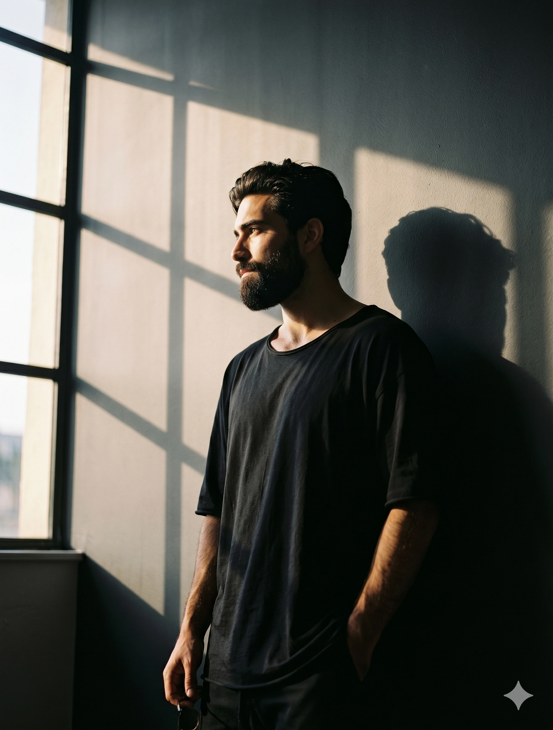 Cinematic Chiaroscuro Window Shadow Portrait