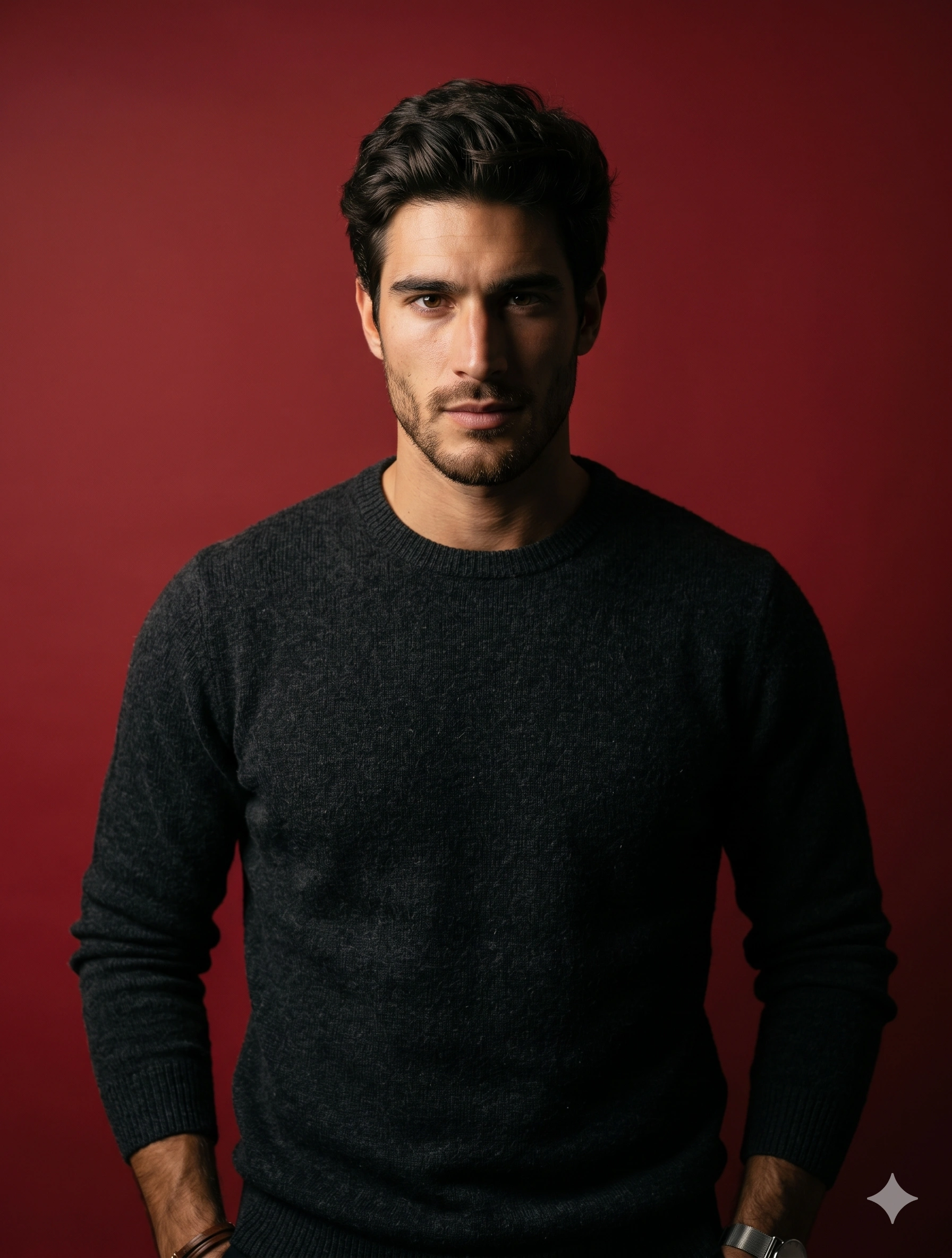 Dramatic Studio Portrait with Red Background
