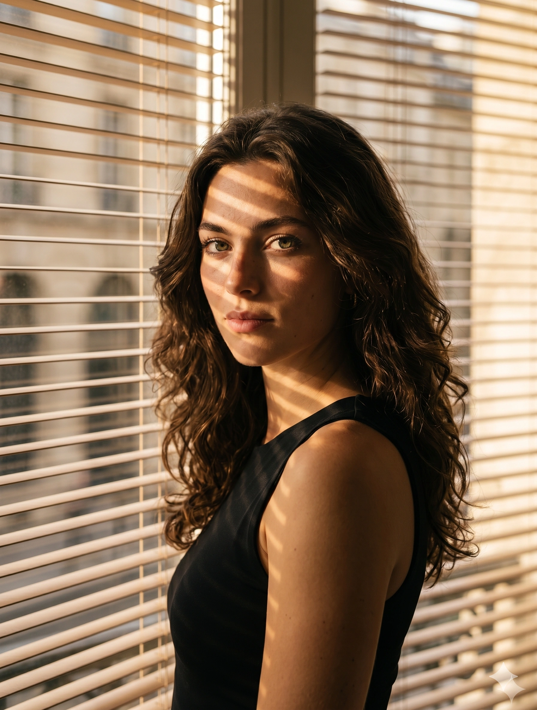 Golden Hour Window Blinds Portrait