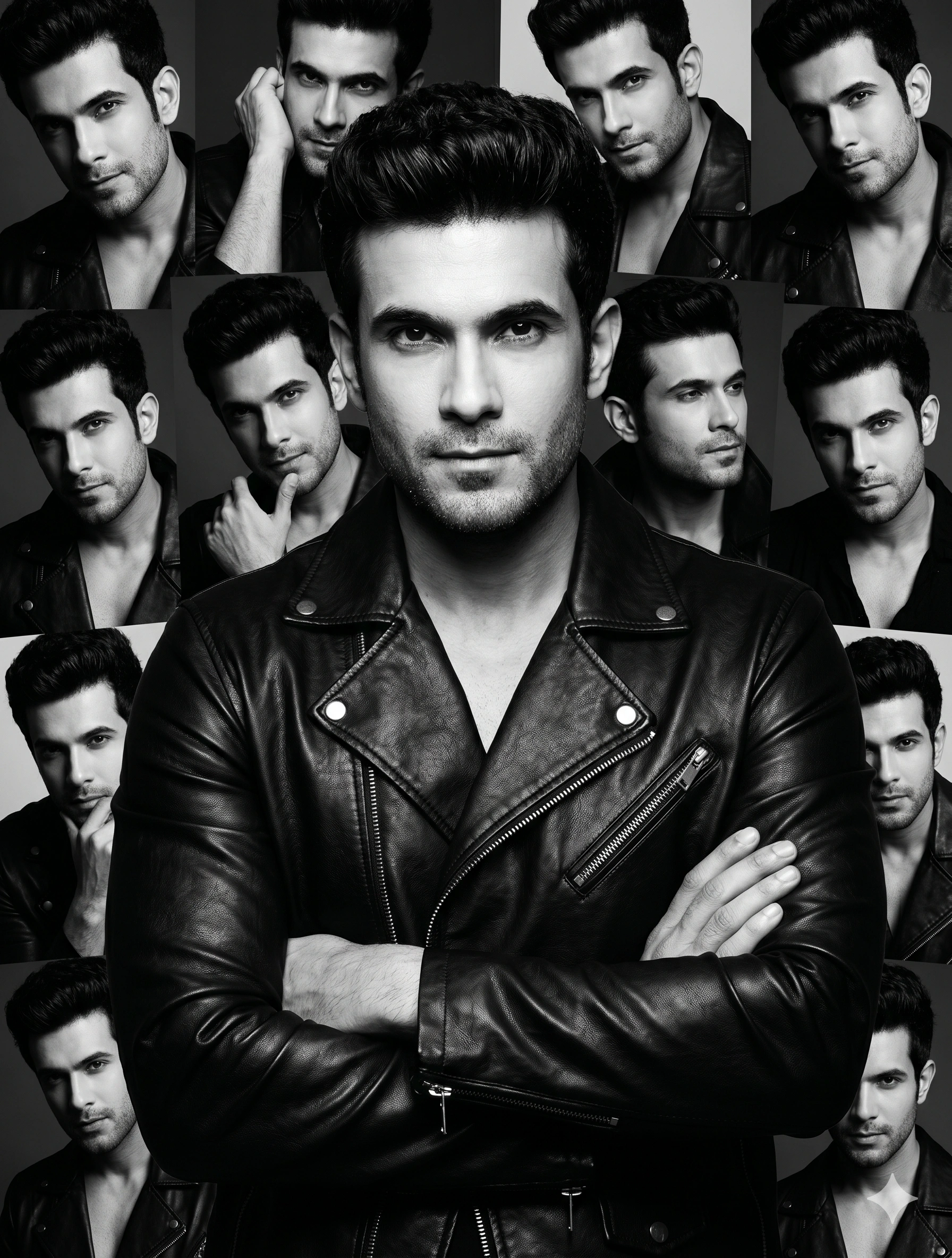 Monochrome Leather Jacket Portrait Collage